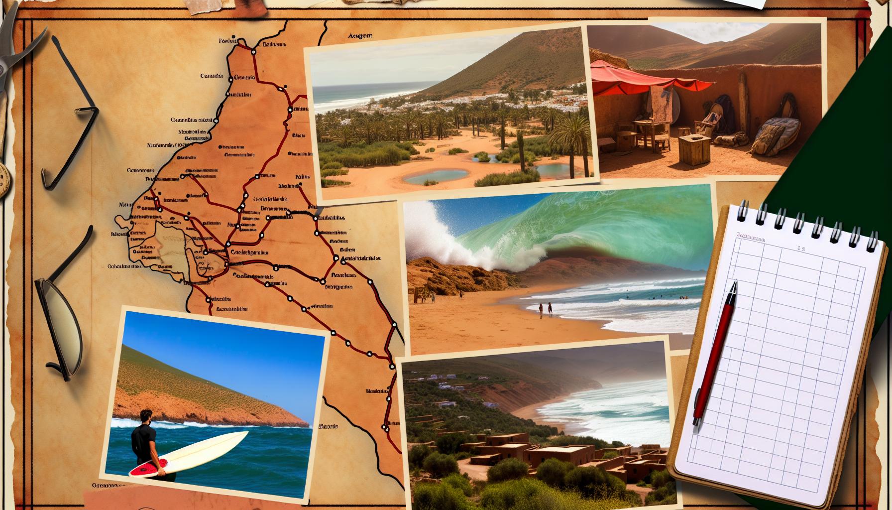 Surfing along the coast of Essaouira in Agadir